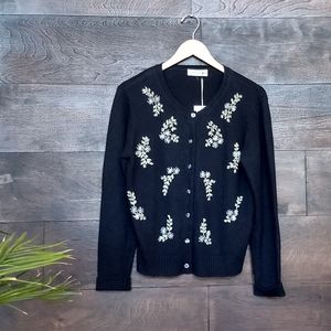 Vintage Black Beaded Sweater Cardigan